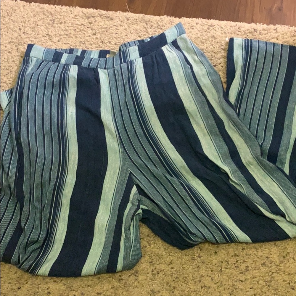 Flowy blue striped wide leg pants